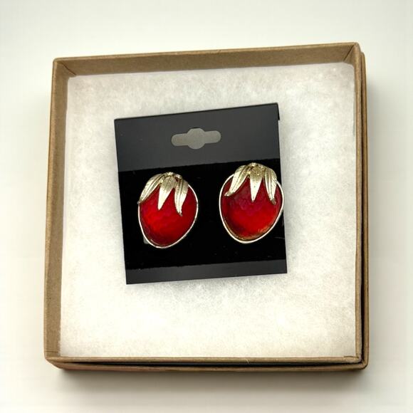 Vintage Sarah Coventry Strawberry Festival Red Earrings Clip On Book Piece - Picture 6 of 7